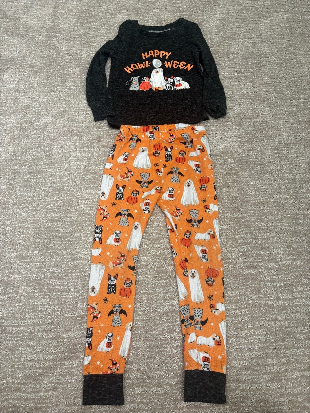 Halloween Dog Print Pajama Set - Black Top & Orange Pants